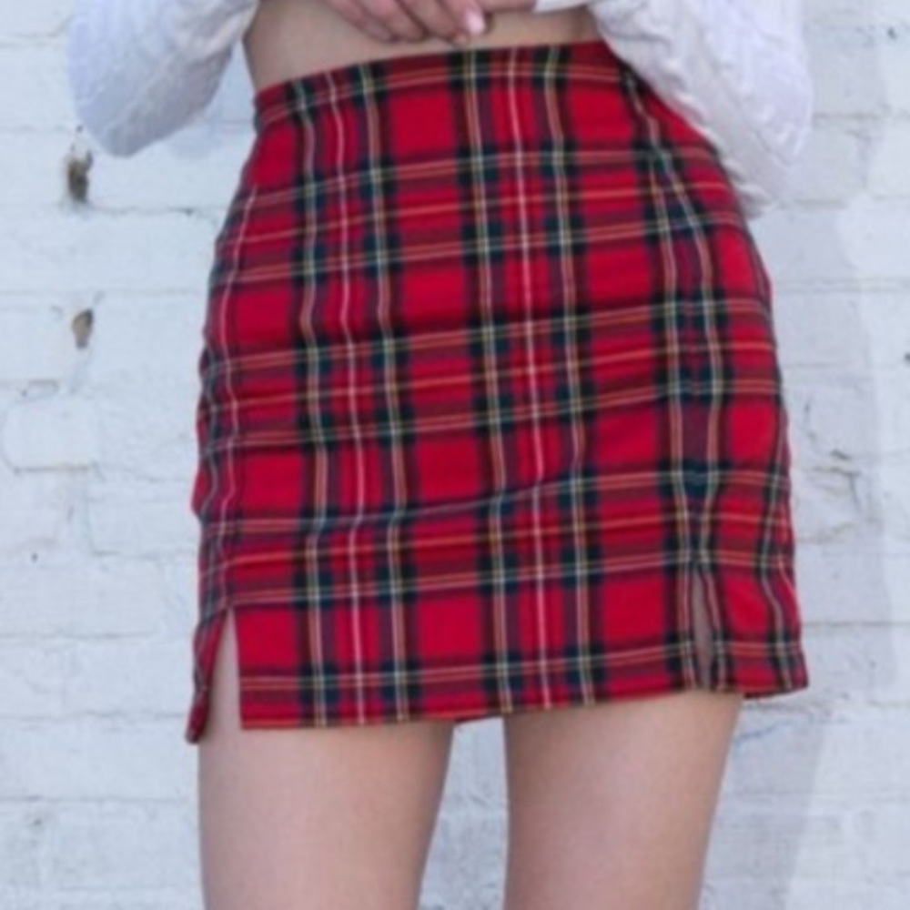 Red Plaid Brandy Melville Cara Skirt